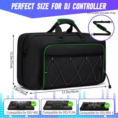 DJ Bag Padded DJ Controller Crossbody Bag with 4 Pockets, for 15.6 Inch Laptop, Cables, DJ Mixer Case with Adjustable Shoulder Strap for DJ Equipment image 2