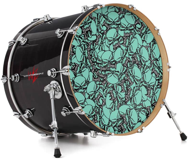 Decal Skin FITS 22" Bass Kick Drum Scattered Skulls Seafoam Green HEAD NOT INCLU image 1