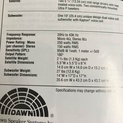 Dawn MI 510 Speaker System Satellite Speakers and Subwoofer Made in USA image 15