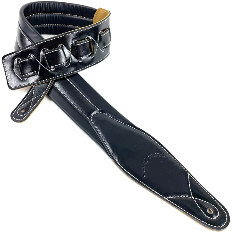 Walker and Williams C-21-BLK Black Premium Signature Soft Grain Leather Padded Guitar Strap For Acoustic, Electric, And Bass Guitars image 1