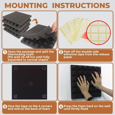 24 Pack 2 Inch Pyramid Acoustic Foam Panels – High Density Sound Absorbing Wedge Foam for Studio Recording, Home Studio, Podcast Room & Echo Reduction, 24 Sq Ft Coverage image 5