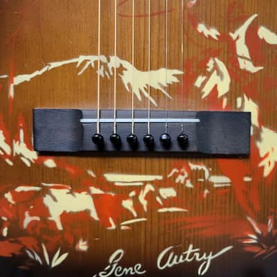 Vintage 1950 Melody Ranch Gene Autry Cowboy Stenciled Parlor Guitar Pro Setup Original Rear Load Soft Shell Case image 5