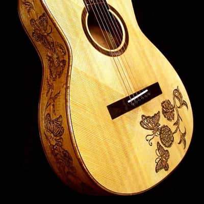 Acoustic Parlor Cutaway Guitar Handmade by Blueberry Butterflies Motif image 14