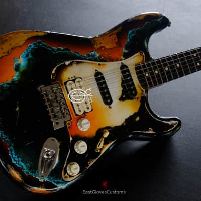 Fender Stratocaster Black/Blue over Sunburst Inspired by Joe Strummer Aged Heavy Relic (RARE) image 13