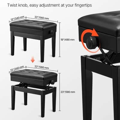 Adjustable Piano Keyboard Bench – Padded Seat with Storage Compartment & Height Control image 3