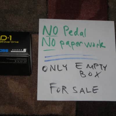 lightly handled - generally mostly very clean Boss EMPTY BOX for SD-1 SUPER OverDrive (NO pedal / NO paperwork) specifically from 2020 - but can be home for other year SD1 pedal) outside of box is black with yellow, light blue, & white graphic image 1