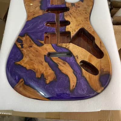 Burl Wood & Purple Epoxy Resin Guitar Body Single-Single-Humbucker pickup setup River table style Resin wood  resin veneer Mahogany strat Electric guitar body SSH image 1