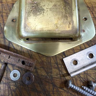 Vintage RARE 1964 Kay Airline Vanguard Gold Bridge Cover Bridge with Studs Tailpiece with Installation Screws Luthier Parts image 2