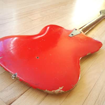 1965 Danelectro Coral Deluxe Vintage Electric Bass Guitar Fiesta Red Full Scale image 15