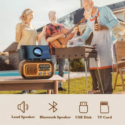 Retro AM/FM/SW Radio Bluetooth 5.0 Speaker Solar Rechargeable USB TF Portable Vintage Radio image 5
