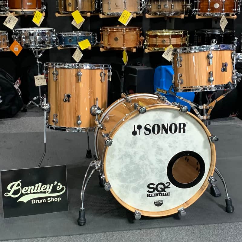 Sonor SQ2 Medium Maple 12/14/20 Drum Kit Set in American Walnut Veneer High Gloss Outer & Matching Semi-Gloss Interior w/ Chrome Hardware (Store Demo) image 1