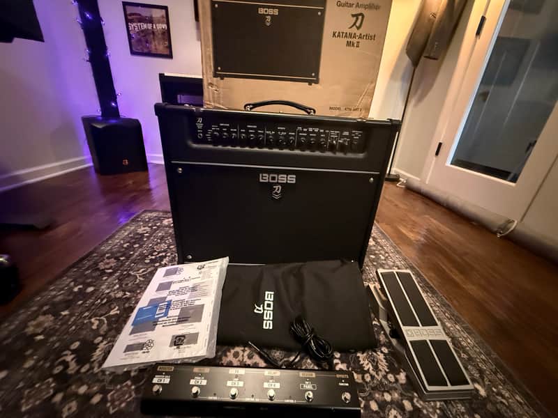 Boss Katana-Artist MkII 100-Watt 1x12" Digital Modeling Guitar Combo Bundle with GA-FC, FV-500H Pedal, Cover, and Original Box image 1