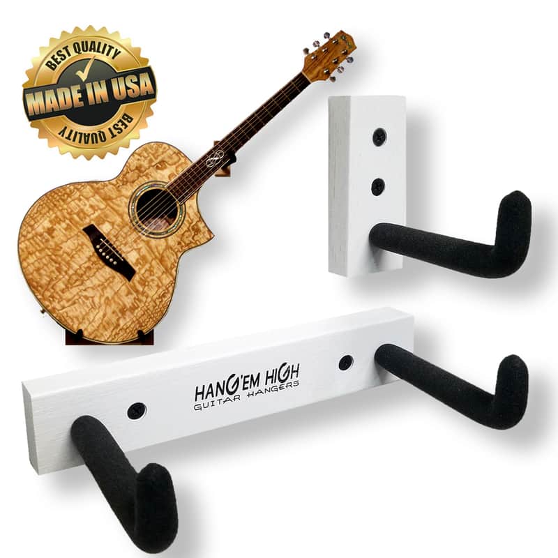 WHITE finish - Angled Hang'em High Guitar Wall Hanger for Acoustic Guitars image 1