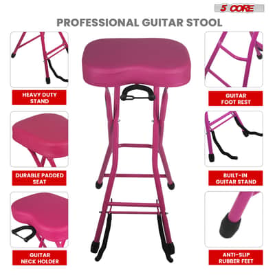 5 Core Guitar Stool 3.15" Padded Chair Foldable Music Seat w Built in Foot Rest Guitar Stand image 7