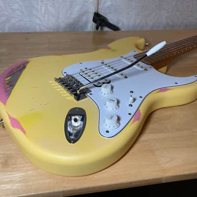 Custom Strat Relic Aged Pink Paisley Vintage White w/ Fender Bridge and Pickups image 16