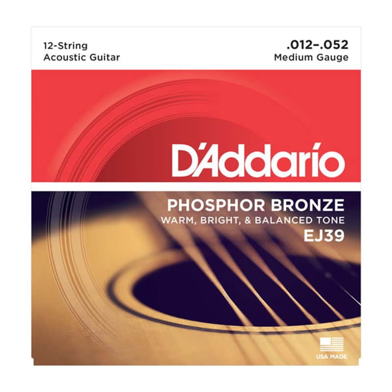 D'Addario EJ39 12-String Phosphor Bronze Acoustic Guitar Strings, Medium, 12-52 image 1