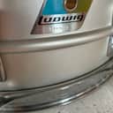 Ludwig No. 404 Acrolite 5x14" 8-Lug Aluminum Snare Drum with Pointed Blue/Olive Badge 1969 - 1979 - Matte Aluminum