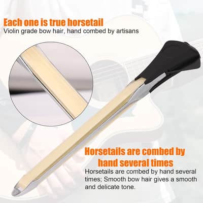 Guitar Bow Kit, 2-in-1 Horsehair Aluminum Alloy Guitar Bow Pick with Rosin Sandpaper Cloth Fun Acoustic Instrument Playing Tools Create Violin & Cello Sounds Creative Gift for Music Lover image 3