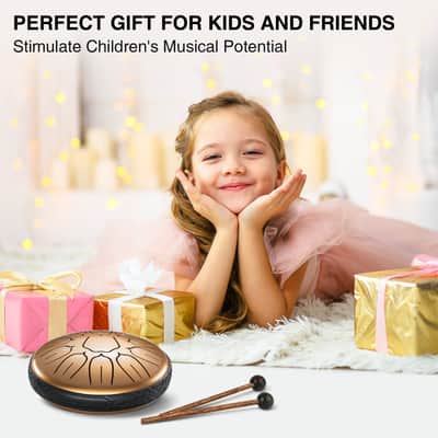 LEKATO 6 Inch 11 Notes Steel Drum D Major Beginner Hanpan Drum Percussion for Meditation Yoga Musical Education Christmas Gifts Champagne Gold imagen 8