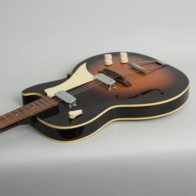Airline  Model 7227 Arch Top Hollow Body Electric Guitar (1961), original two-tone soft shell case. image 7