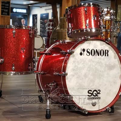 Sonor SQ2 3pc Medium Maple Drum Set - Red Sparkle High Gloss w/Fiery Red Interior image 2