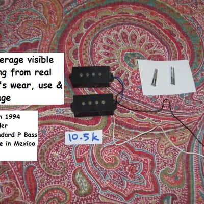 used relic'd (from real player's wear, use, & age) Fender Black Split-Coil Mexican Standard Precision Bass pickups, Alnico 5, 10.5k fully functional (silver screws included - also relic'd) from 1994 Fender Mexican Standard P Bass (Bass NOT included) image 1