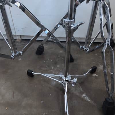 DW, Roland, Gibraltar - DW Flat Snare Stand, 2 x Roland Cymbal Boom/L-Rod stands, Gibraltar Cymbal Clamp - Silver image 4