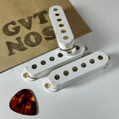 General Vintage Tone  1958 / 1959 True Vintage Stratocaster pickup covers “ hips “ Aged White  Aged image 4