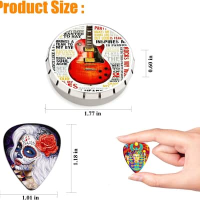 Guitar Picks 24 Pack Thin, Medium, Heavy & Extra Heavy Picks with Tin Box,Variety Pack Artistic Celluloid Guitar Pick for Bass Electric Guitar Acoustic Guitar Lovers Gift (Mix-4) image 2