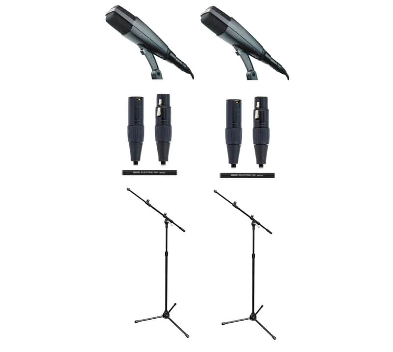 Sennheiser MD421-II-DUO-K Two (2) Cardioid Recording Microphones with Boom Stands and Cables image 1