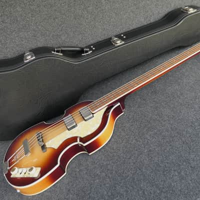 Hofner HCT-500/1-CV Cavern Custom Conversion Beatle Bass Brown burst Tea Cups Cream Switches & Hard Case image 3