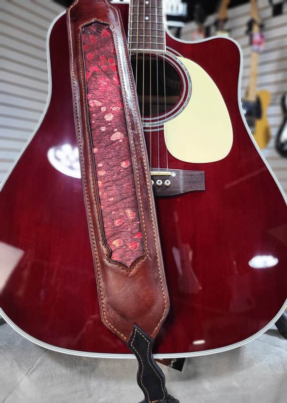Cajun Bloodline - Handcrafted Full-Grain Leather Guitar Strap with Hair-on Cowhide image 1
