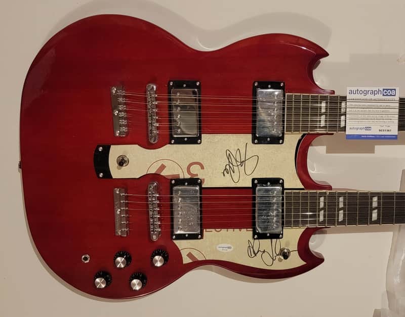 RUSH Geddy Lee and Alex Lifeson Autographed Double Neck 18-String Signature Edition Guitar image 1
