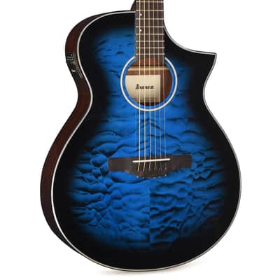 Ibanez AEWC16QATLH AEWC Acoustic-Electric Guitar Transparent Blue Sunburst High Gloss image 1
