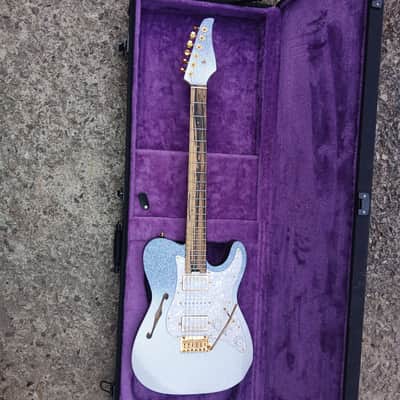 HI Guitar Custom Tele Semi-hollow Body Blue white sparkle image 7