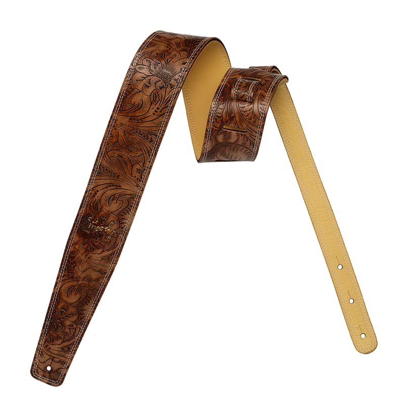 2.5" Leather Backed Western Guitar Strap - Brown/Cream Long (adjusts from 47" - 54") + $15.00 image 1