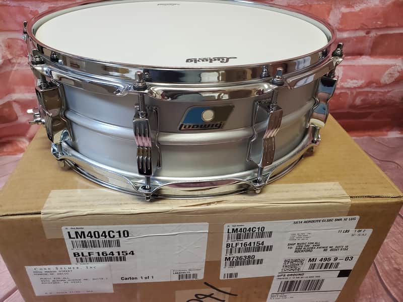 Ludwig *Pre-Order* Acrolite 5x14" Aluminum Brushed 10-Lug Snare Drum w/Twin Bowtie Lugs | NEW | Made in the USA | Special Order | Authorized Dealer image 1