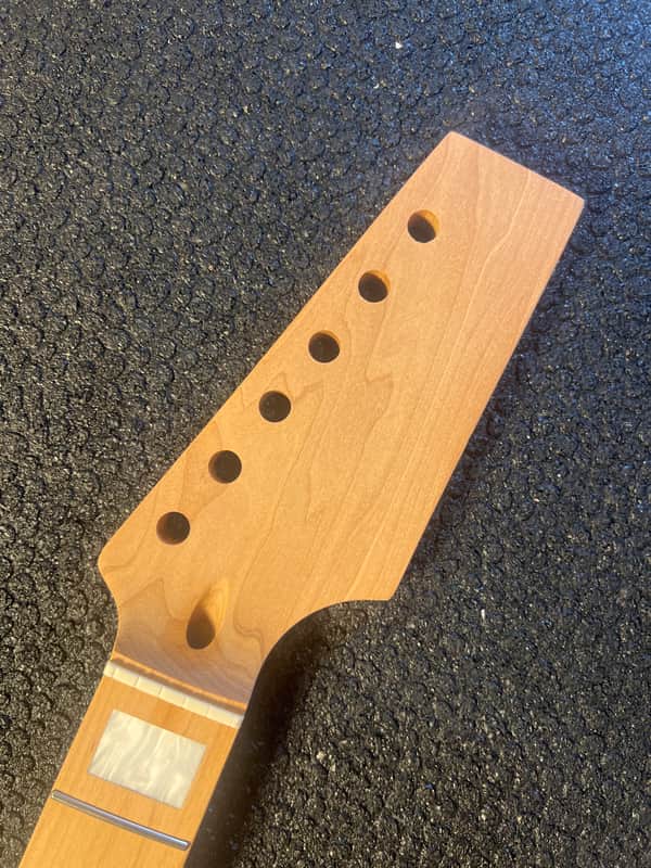 Roasted Maple Guitar Neck, Fits Strat Style, 9.5 radius, half paddle, BLOCK inlay image 1
