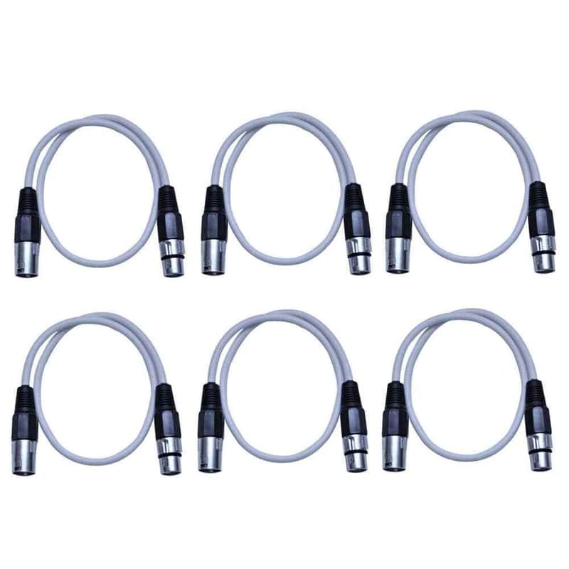 6 Pack of 2 Foot White XLR to XLR Patch Cables PA/DJ Mic Cords image 1