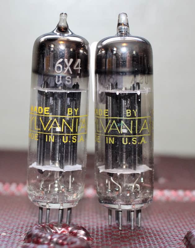 SYLVANIA 6X4 6202 PERFECT MATCH PAIR FULL WAVE RECTIFIER BLACK PLATE TEST NOS VINTAGE 1959 image 1