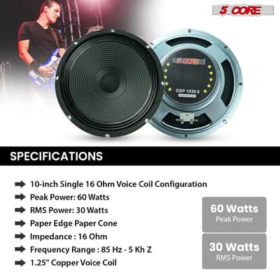 5 Core 10 Inch Guitar Speaker 60W Replacement 16 Ohm Amplifier Cabinet Driver image 5