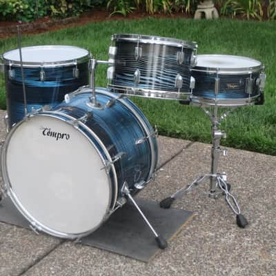 Tempro Vintage 1960s Drum Kit, Japan Made, Blue/Black Strata, Very Clean & Cool! image 1