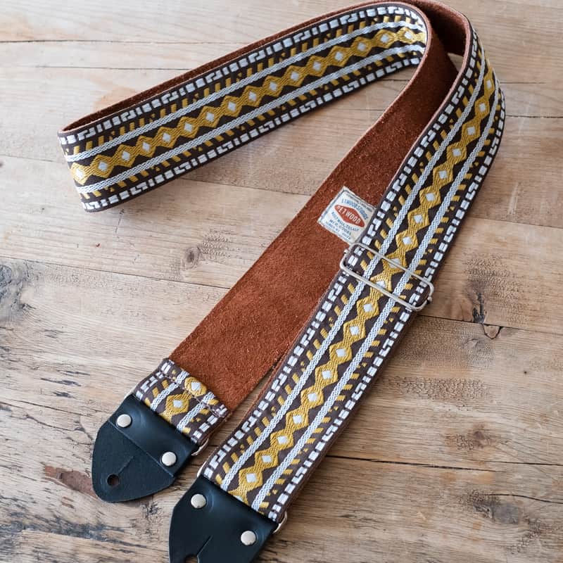 Vintage Black & Gold 60s/70s Hippie Guitar Strap / Real Suede Backing / Handmade in the UK image 1