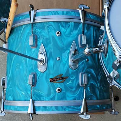 Trixon Luxus 3pc Drum Set 1960’s  - Aquamarine Satin Flame image 14