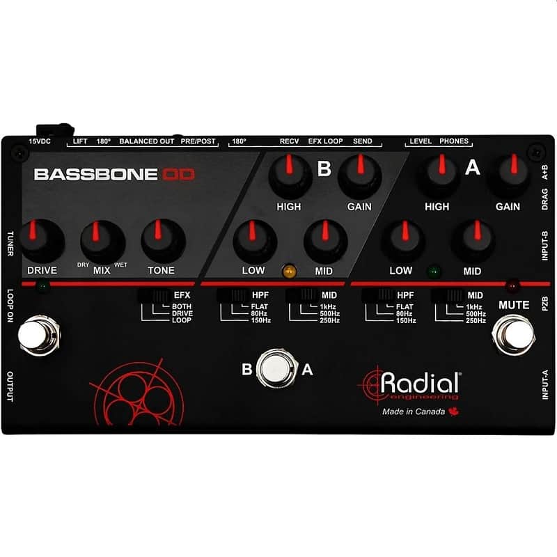 RADIAL ENGINEERING BASSBONE OD 2 Channel Bass Preamp & Overdrive Pedal image 1
