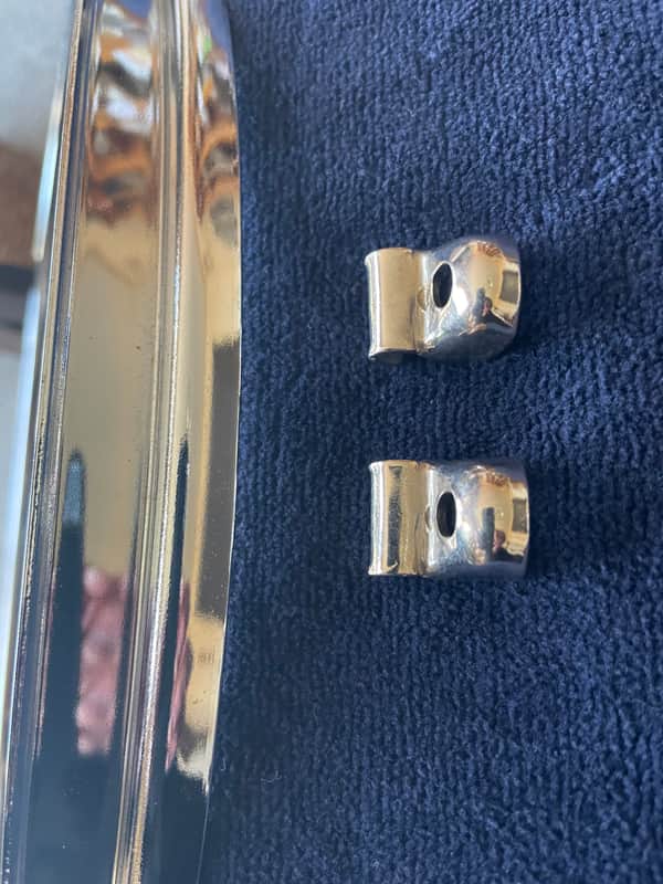 Slingerland Radio King Rim Clips (2) Nickel on Brass for Single Flange Rims on Snare Drum, Tom - EXCELLENT! image 1