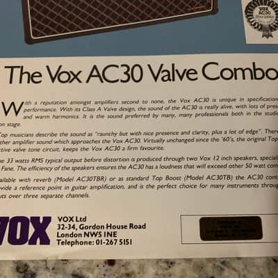 Vox AC30 Amp Brochure 1985 AC-30 image 3