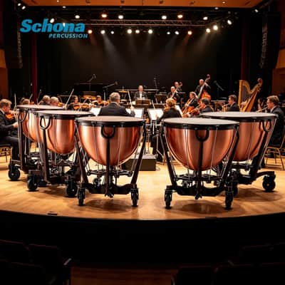 20-32 Inch Portable Marching Timpani Electric Copper Kettle Hydraulic Pedal Timpani with Large Wheels & Aluminum Stand image 7