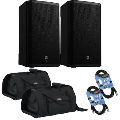(2) Electro-Voice ZLX-15P-G2 15″ 1000W Powered Speaker, (2) Gator Tote-15 Bags, (2) XLR Cables Bundle image 1