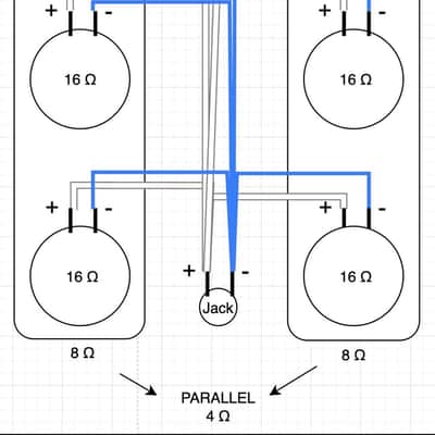 Wiring Harness Layout #3 for Cab 4x10 / 4x12 / 4x15 with all Parallel connect, Vintage Fender Style Speaker Cable, Switchcraft 1/4” image 7